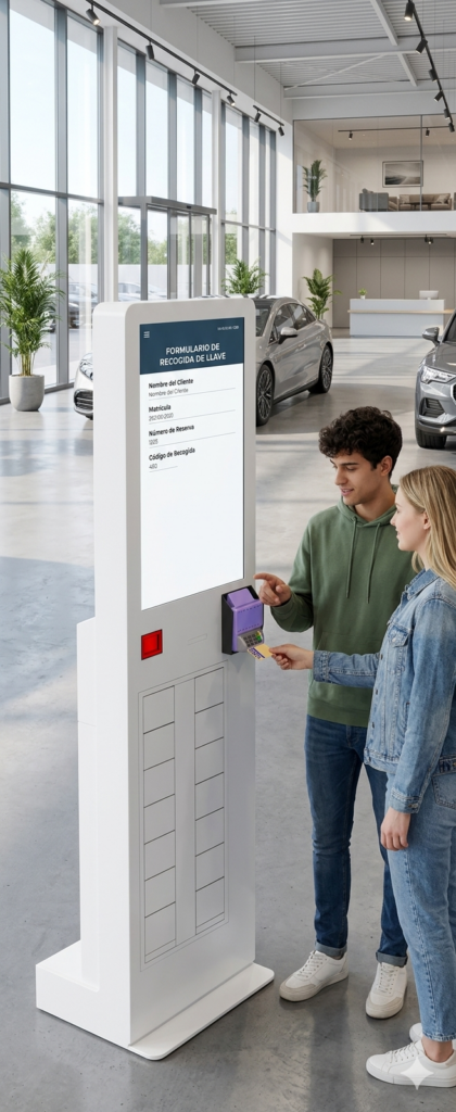 Kiosco autogesti&oacute;n, punto informaci&oacute;n 32", gesti&oacute;n llaves, venta de entradas, check-in.