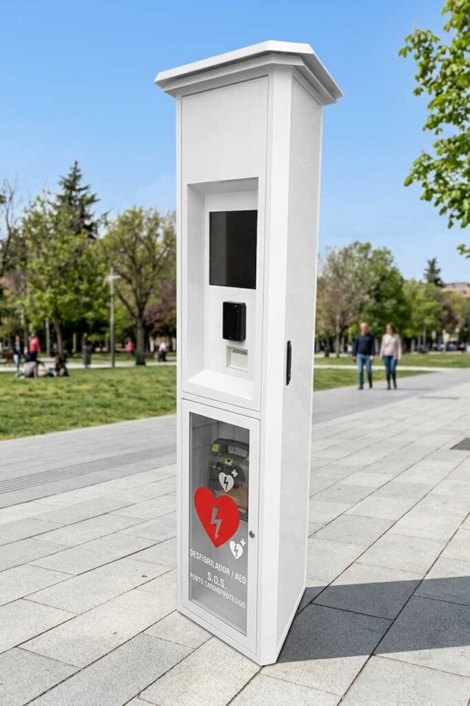 kiosco exteriores, cardio protecci&oacute;n, mupi desfibrilador, IK650